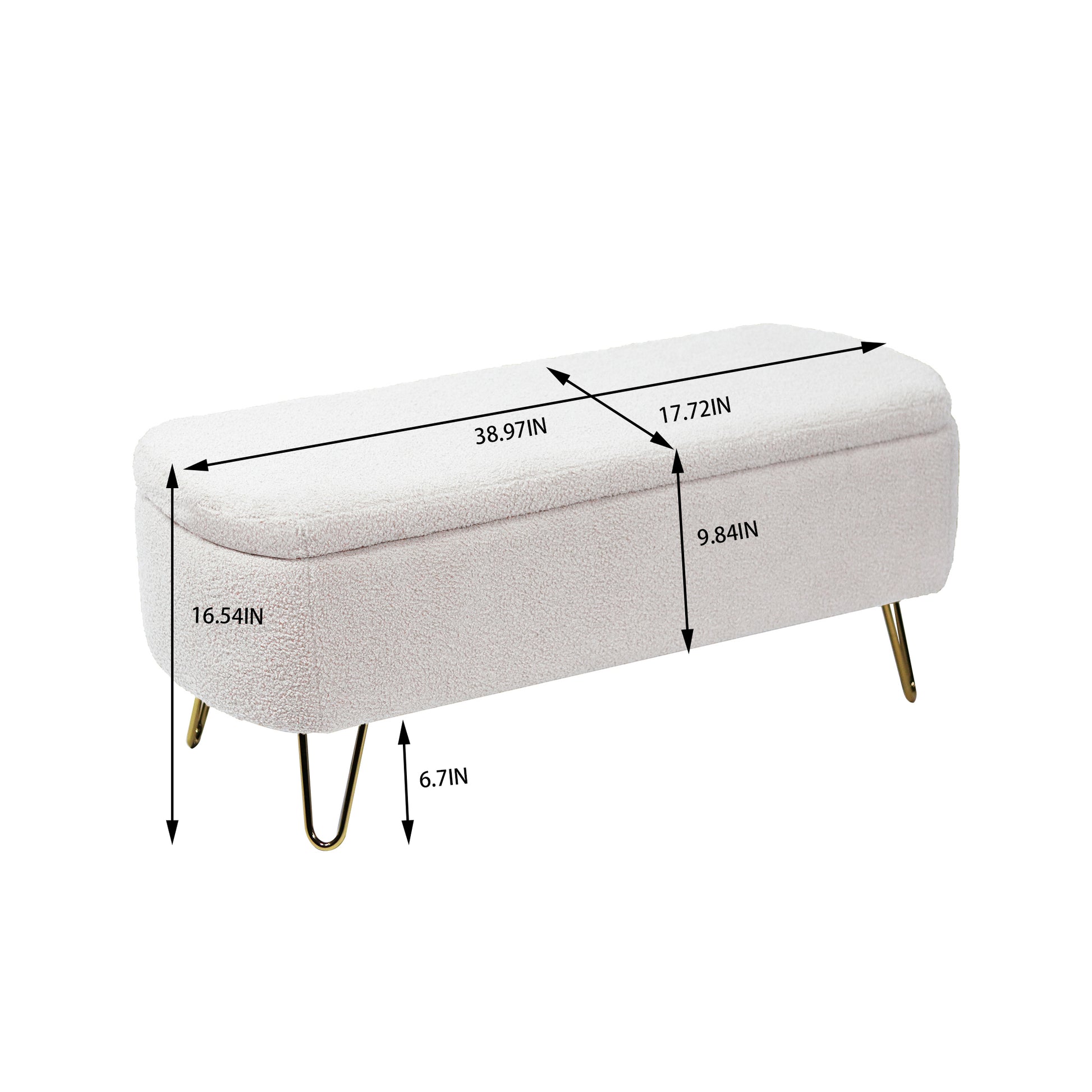 Ivory White Storage Ottoman Bench For End Of Bed Gold Legs, Modern Ivory White Faux Fur Entryway Bench Upholstered Padded With Storage For Living Room Bedroom Ivory Faux Fur