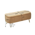 Camel Storage Ottoman Bench For End Of Bed Gold Legs, Modern Camel Faux Fur Entryway Bench Upholstered Padded With Storage For Living Room Bedroom Camel Faux Fur