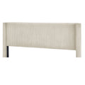 Queen Size Corduroy Platform Bed With Metal Legs, Beige Beige Corduroy