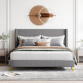 Queen Size Corduroy Platform Bed With Metal Legs, Gray Gray Corduroy