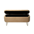 Camel Storage Ottoman Bench For End Of Bed Gold Legs, Modern Camel Faux Fur Entryway Bench Upholstered Padded With Storage For Living Room Bedroom Camel Faux Fur