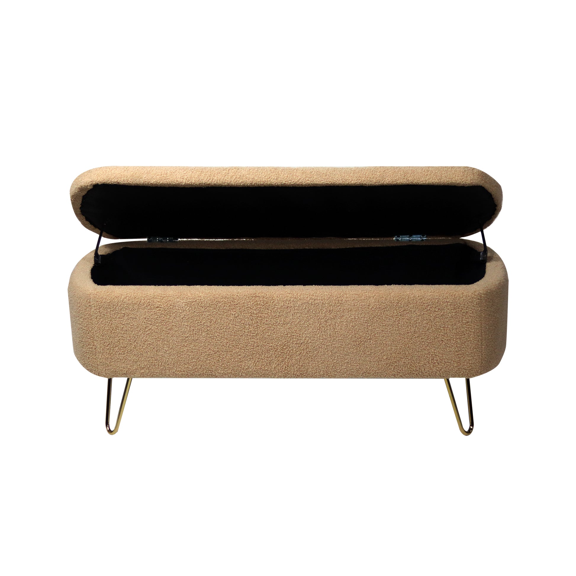 Camel Storage Ottoman Bench For End Of Bed Gold Legs, Modern Camel Faux Fur Entryway Bench Upholstered Padded With Storage For Living Room Bedroom Camel Faux Fur