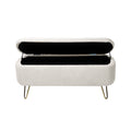 Ivory White Storage Ottoman Bench For End Of Bed Gold Legs, Modern Ivory White Faux Fur Entryway Bench Upholstered Padded With Storage For Living Room Bedroom Ivory Faux Fur