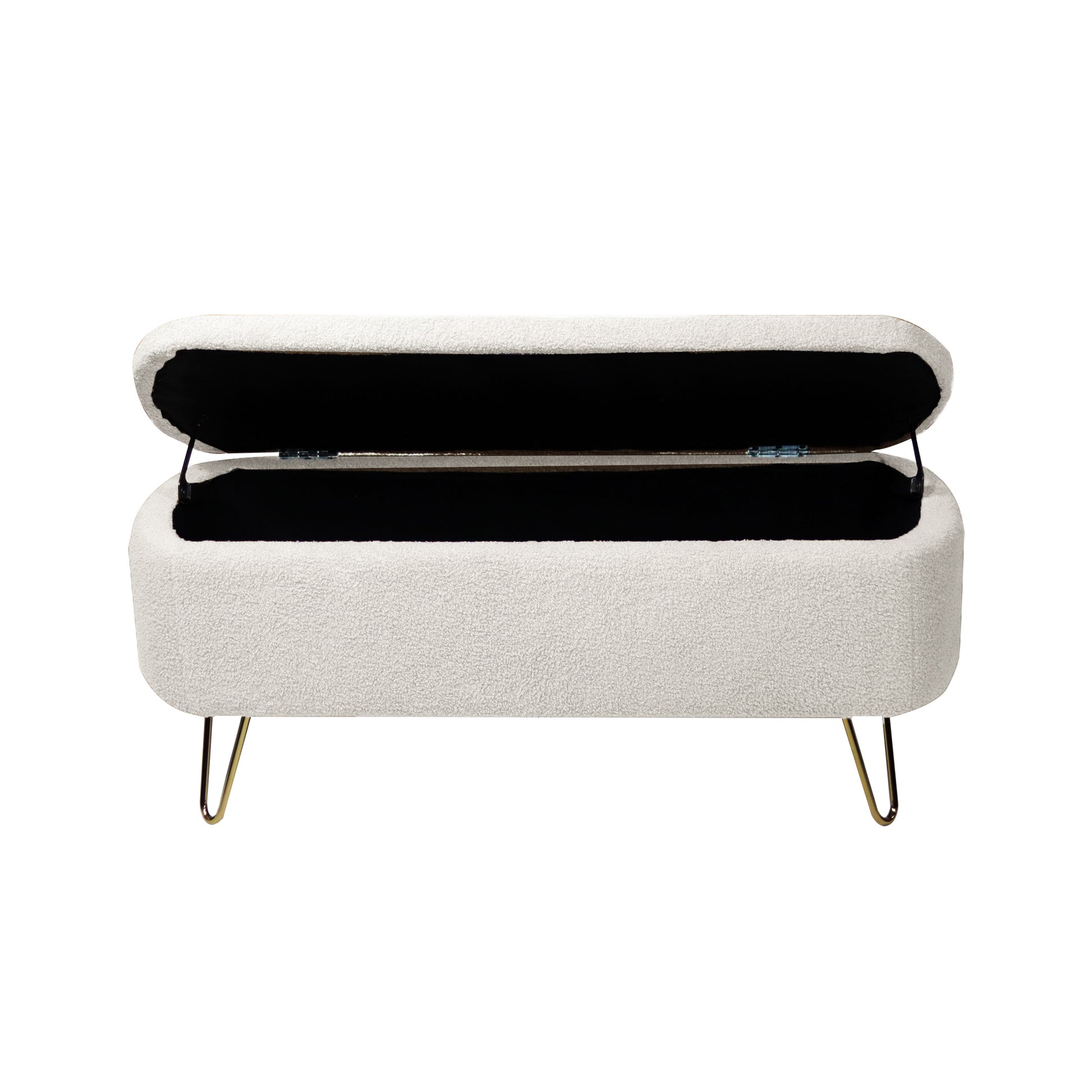 Ivory White Storage Ottoman Bench For End Of Bed Gold Legs, Modern Ivory White Faux Fur Entryway Bench Upholstered Padded With Storage For Living Room Bedroom Ivory Faux Fur