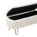 Ivory White Storage Ottoman Bench For End Of Bed Gold Legs, Modern Ivory White Faux Fur Entryway Bench Upholstered Padded With Storage For Living Room Bedroom Ivory Faux Fur