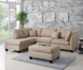 Sand Color 3Pcs Sectional Living Room Furniture Reversible Chaise Sofa And Ottoman Polyfiber Linen Like Fabric Cushion Couch Desert Sand Wood Primary Living Space Cushion Back Contemporary,Modern L Shaped Pillow Top Arms Plywood 5 Seat