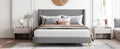 Queen Size Corduroy Platform Bed With Metal Legs, Gray Gray Corduroy