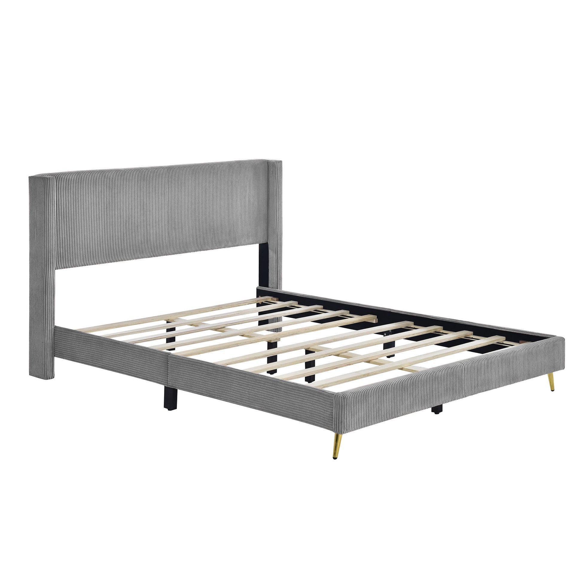 Queen Size Corduroy Platform Bed With Metal Legs, Gray Gray Corduroy