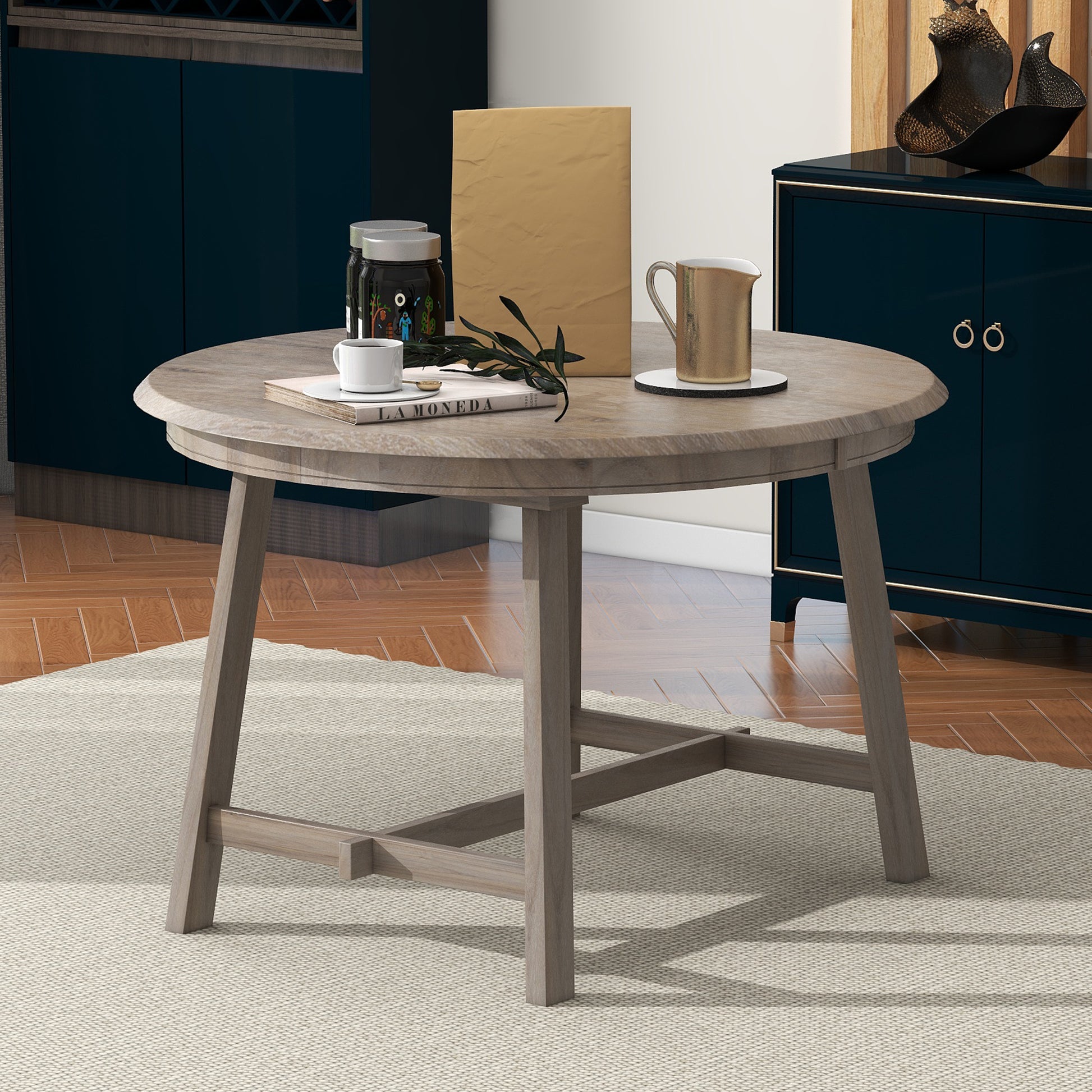 Wood Dining Table Round Extendable Dining Table For Dining Room Natural Wood Wash Natural Wood Wash Solid Wood
