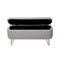 Grey Storage Ottoman Bench For End Of Bed Gold Legs, Modern Grey Faux Fur Entryway Bench Upholstered Padded With Storage For Living Room Bedroom Grey Faux Fur