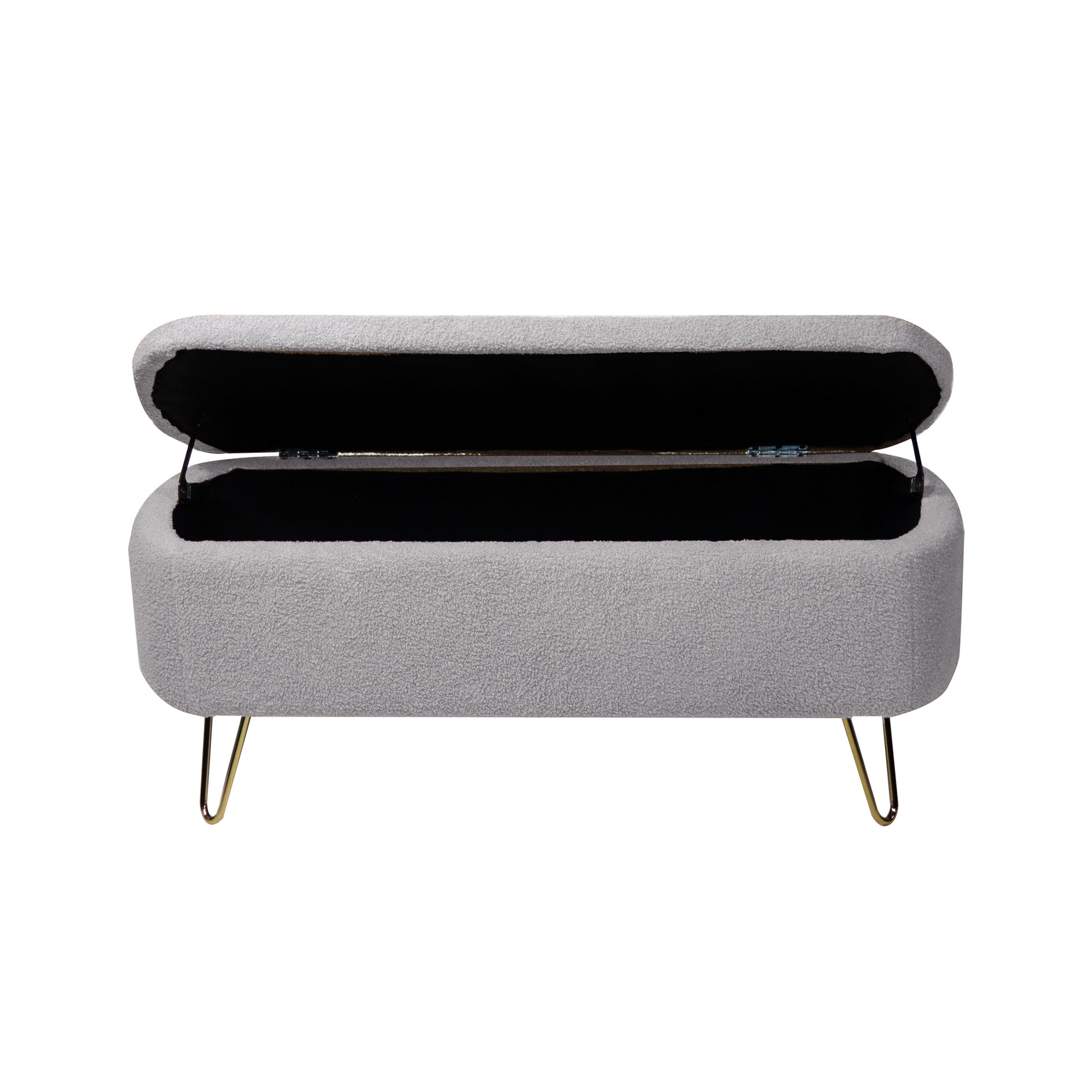 Grey Storage Ottoman Bench For End Of Bed Gold Legs, Modern Grey Faux Fur Entryway Bench Upholstered Padded With Storage For Living Room Bedroom Grey Faux Fur