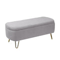 Grey Storage Ottoman Bench For End Of Bed Gold Legs, Modern Grey Faux Fur Entryway Bench Upholstered Padded With Storage For Living Room Bedroom Grey Faux Fur