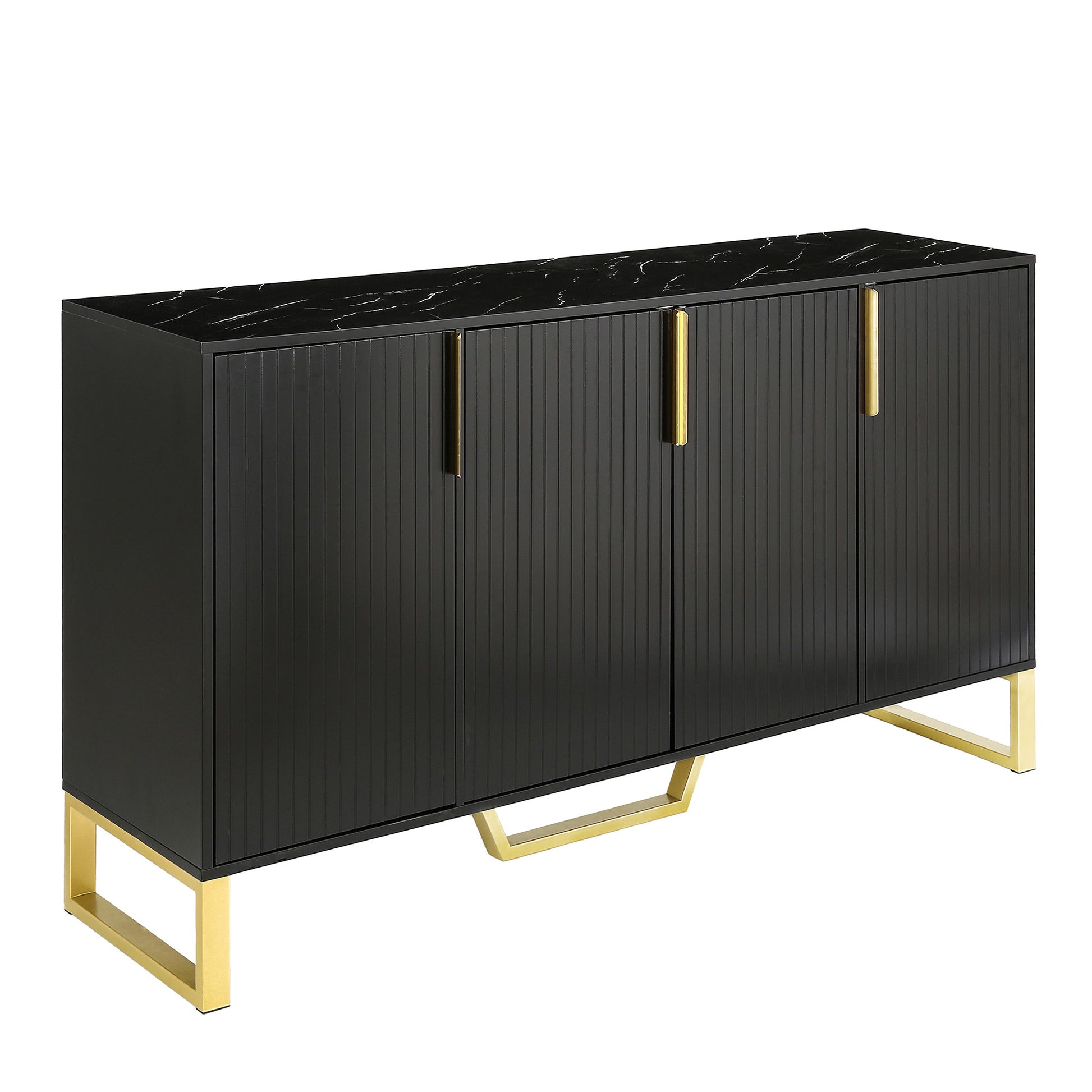 Modern Sideboard With Four Doors, Metal Handles & Legs And Adjustable Shelves Kitchen Cabinet Black Black Particle Board