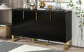 Modern Sideboard With Four Doors, Metal Handles & Legs And Adjustable Shelves Kitchen Cabinet Black Black Particle Board