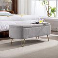 Grey Storage Ottoman Bench For End Of Bed Gold Legs, Modern Grey Faux Fur Entryway Bench Upholstered Padded With Storage For Living Room Bedroom Grey Faux Fur