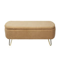 Camel Storage Ottoman Bench For End Of Bed Gold Legs, Modern Camel Faux Fur Entryway Bench Upholstered Padded With Storage For Living Room Bedroom Camel Faux Fur