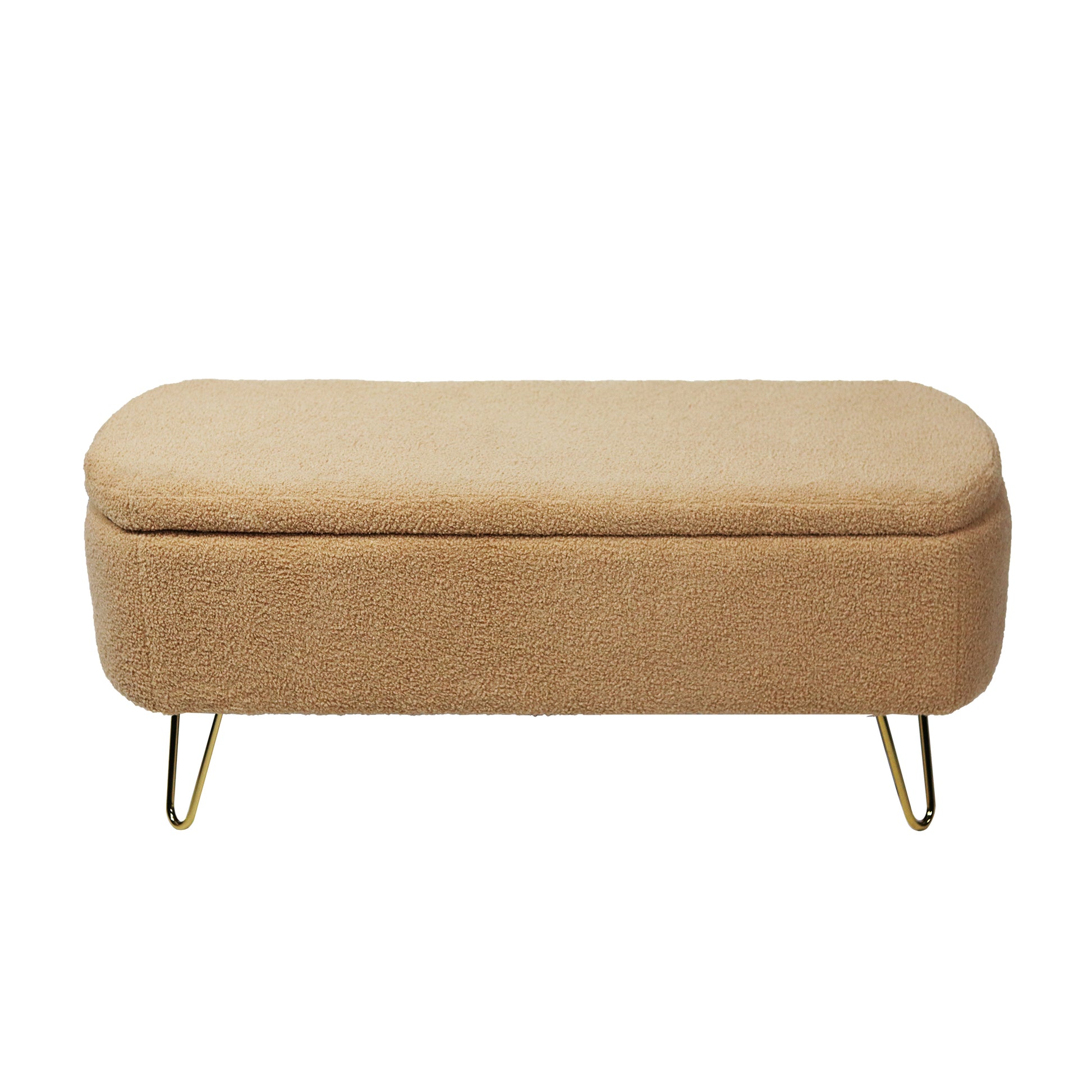 Camel Storage Ottoman Bench For End Of Bed Gold Legs, Modern Camel Faux Fur Entryway Bench Upholstered Padded With Storage For Living Room Bedroom Camel Faux Fur