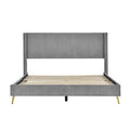 Queen Size Corduroy Platform Bed With Metal Legs, Gray Gray Corduroy