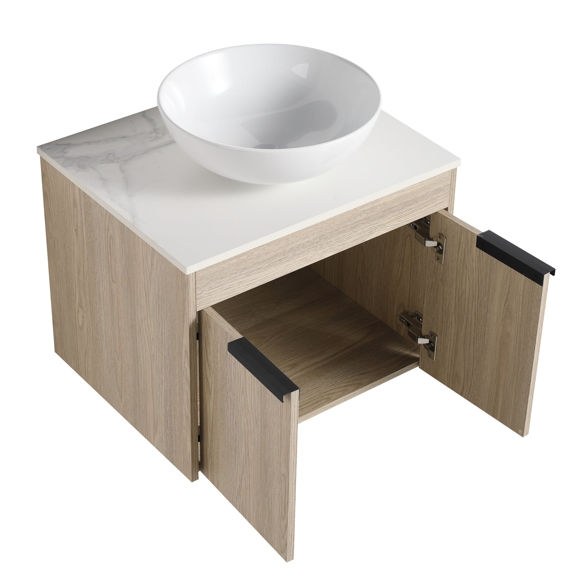 24 " Modern Design Float Bathroom Vanity With Ceramic Basin Set, Wall Mounted White Oak Vanity With Soft Close Door,Kd Packing,Kd Packing,2 Pieces Parcel Top Bab321Mowh White Oak 2 Bathroom Wall Mounted Plywood