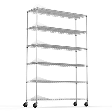 6 Tier Wire Shelving Unit, 6000 Lbs Nsf Height Adjustable Metal Garage Storage Shelves With Wheels, Heavy Duty Storage Wire Rack Metal Shelves Chrome Chrome Iron Plastic