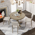 5 Piece Retro Round Dining Table Set With Curved Trestle Style Table Legs And 4 Upholstered Chairs For Dining Room Taupe Taupe Solid Wood