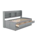 Twin Size Wooden Captain Bed With Built In Bookshelves,Three Storage Drawers And Trundle,Light Grey Grey Pine