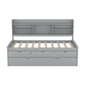 Twin Size Wooden Captain Bed With Built In Bookshelves,Three Storage Drawers And Trundle,Light Grey Grey Pine