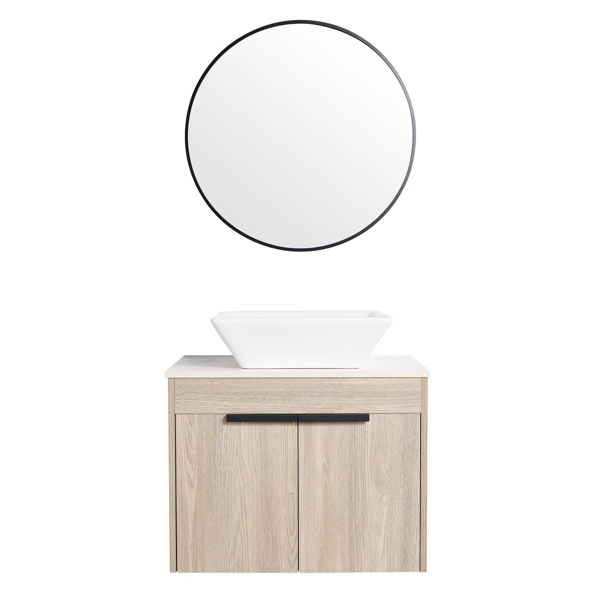 24 " Modern Design Float Bathroom Vanity With Ceramic Basin Set, Wall Mounted White Oak Vanity With Soft Close Door,Kd Packing,Kd Packing,2 Pieces Parcel Top Bab101Mowh White Oak Plywood