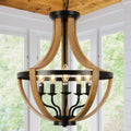 5 Light Faux Wood Farmhouse Chandelier Natural Wood Wash Metal
