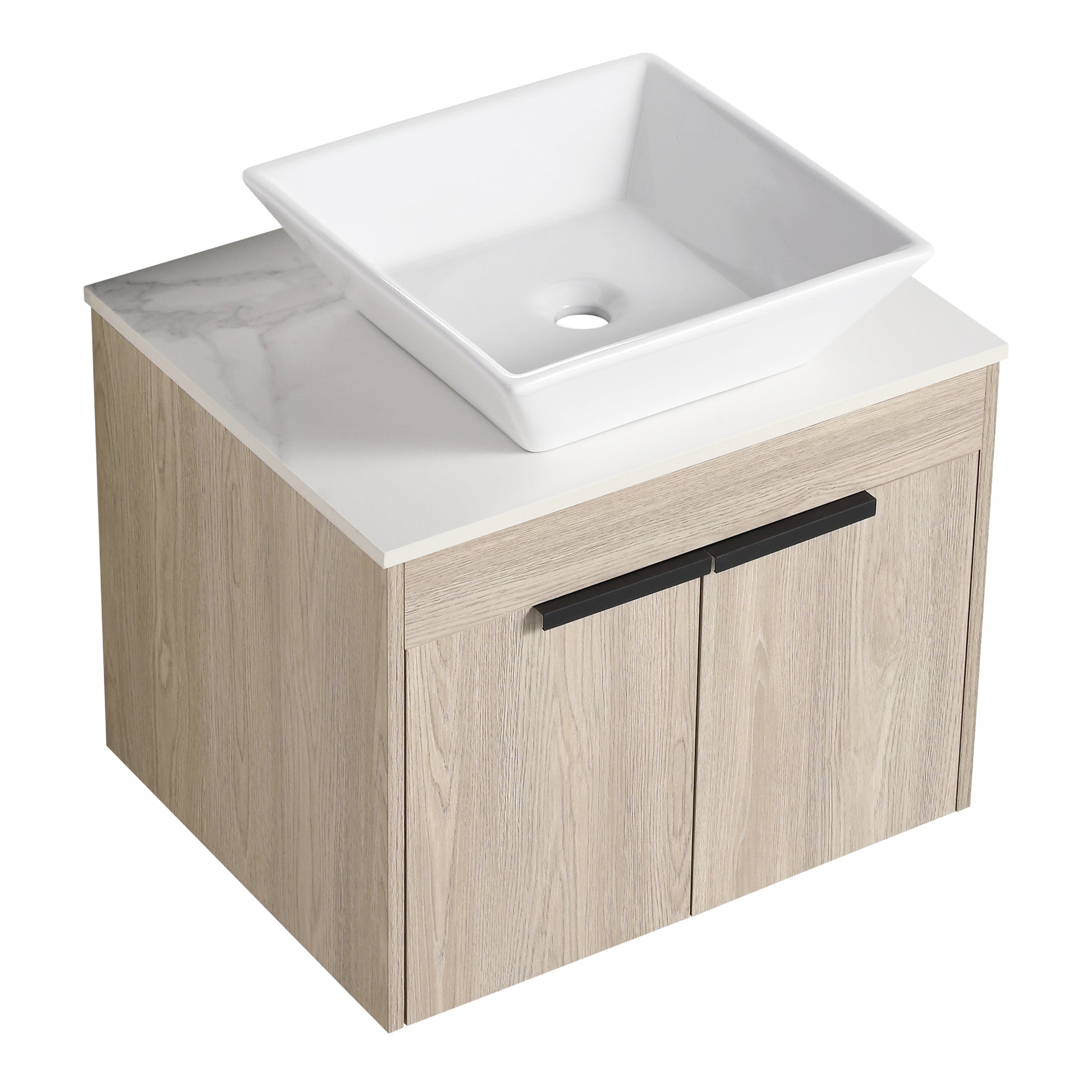 24 " Modern Design Float Bathroom Vanity With Ceramic Basin Set, Wall Mounted White Oak Vanity With Soft Close Door,Kd Packing,Kd Packing,2 Pieces Parcel Top Bab101Mowh White Oak Plywood