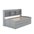 Twin Size Wooden Captain Bed With Built In Bookshelves,Three Storage Drawers And Trundle,Light Grey Grey Pine