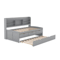 Twin Size Wooden Captain Bed With Built In Bookshelves,Three Storage Drawers And Trundle,Light Grey Grey Pine