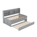 Twin Size Wooden Captain Bed With Built In Bookshelves,Three Storage Drawers And Trundle,Light Grey Grey Pine