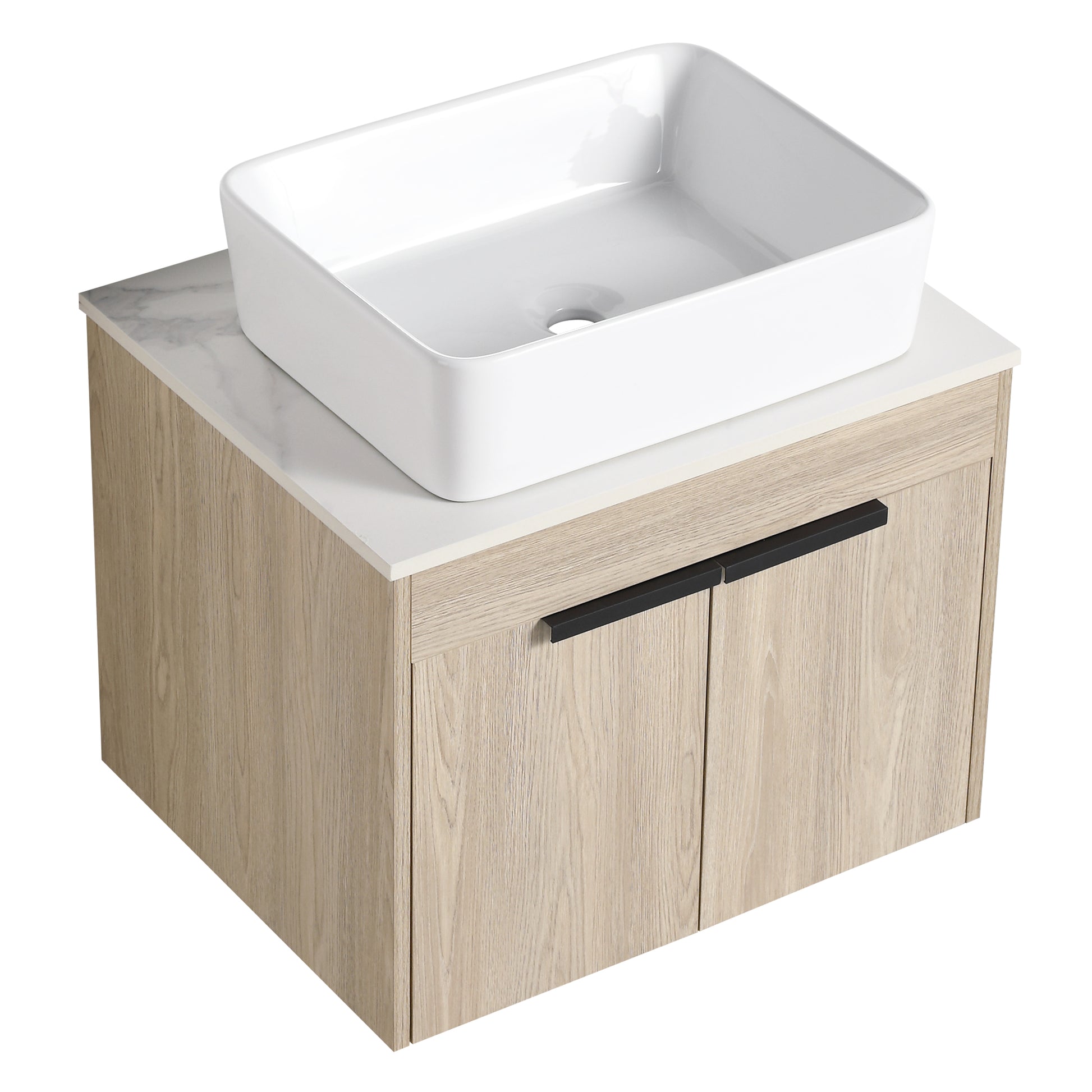 24 " Modern Design Float Bathroom Vanity With Ceramic Basin Set, Wall Mounted White Oak Vanity With Soft Close Door,Kd Packing,Kd Packing,2 Pieces Parcel Top Bab110Mowh White Oak 2 Bathroom Wall Mounted Plywood