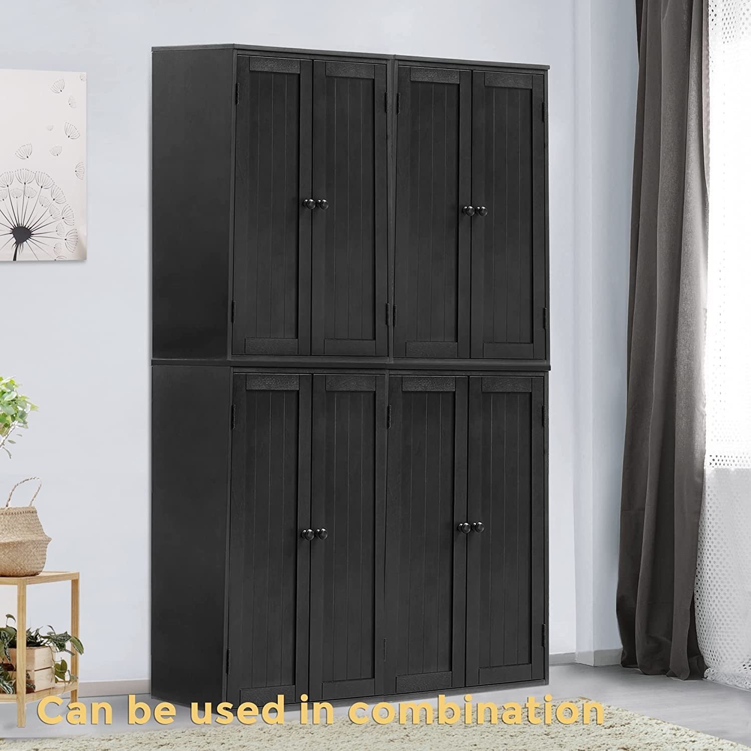 Bathroom Storage Cabinet Freestanding Wooden Floor Cabinet With Adjustable Shelf And Double Door Black Black Mdf