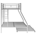 Twin Over Full Bed With Sturdy Steel Frame, Bunk Bed With Twin Size Trundle, Two Side Ladders, Silver Old Sku:Mf194424Aan Silver Metal