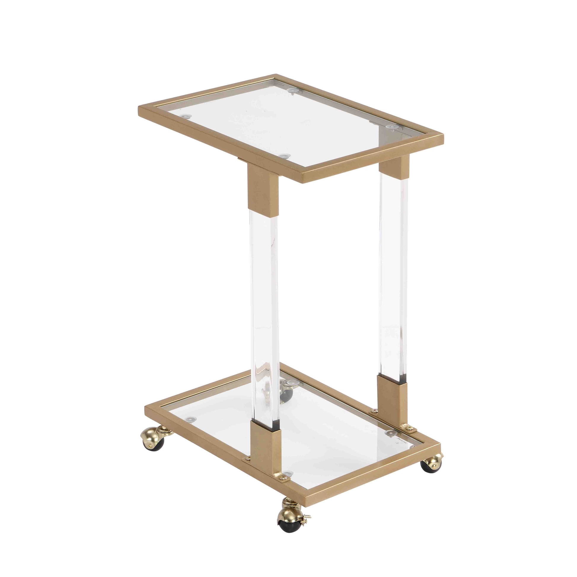 W82153574 Golden Side Table, Acrylic Sofa Table, Glass Top C Shape Square Table With Metal Base For Living Room, Bedroom, Balcony Home And Office Chrome Glass Iron