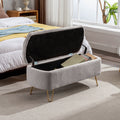 Grey Storage Ottoman Bench For End Of Bed Gold Legs, Modern Grey Faux Fur Entryway Bench Upholstered Padded With Storage For Living Room Bedroom Grey Faux Fur