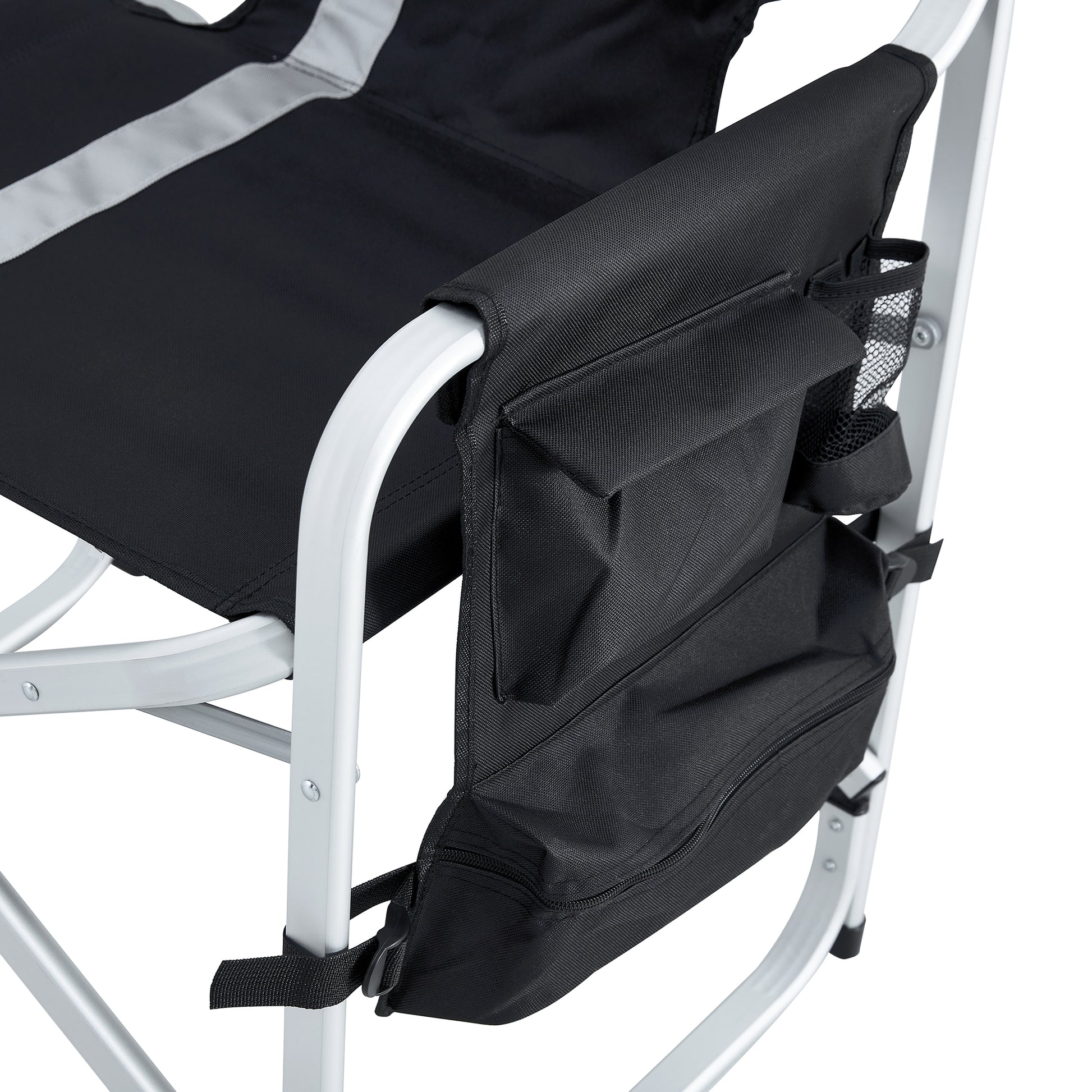 1 Piece Padded Folding Outdoor Chair With Side Table And Storage Pockets,Lightweight Oversized Directors Chair For Indoor, Outdoor Camping, Picnics And Fishing,Black Grey Black Gray Aluminum