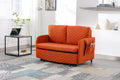 Coolmore Convertible Sleeper Sofa Bed, Modern Velvet Loveseat Couch With Pull Out Bed, Small Beautiful Seat Futon Sofa Bed With Headboard, 2 Pillows & Side Pockets For Living Room Orange Linen