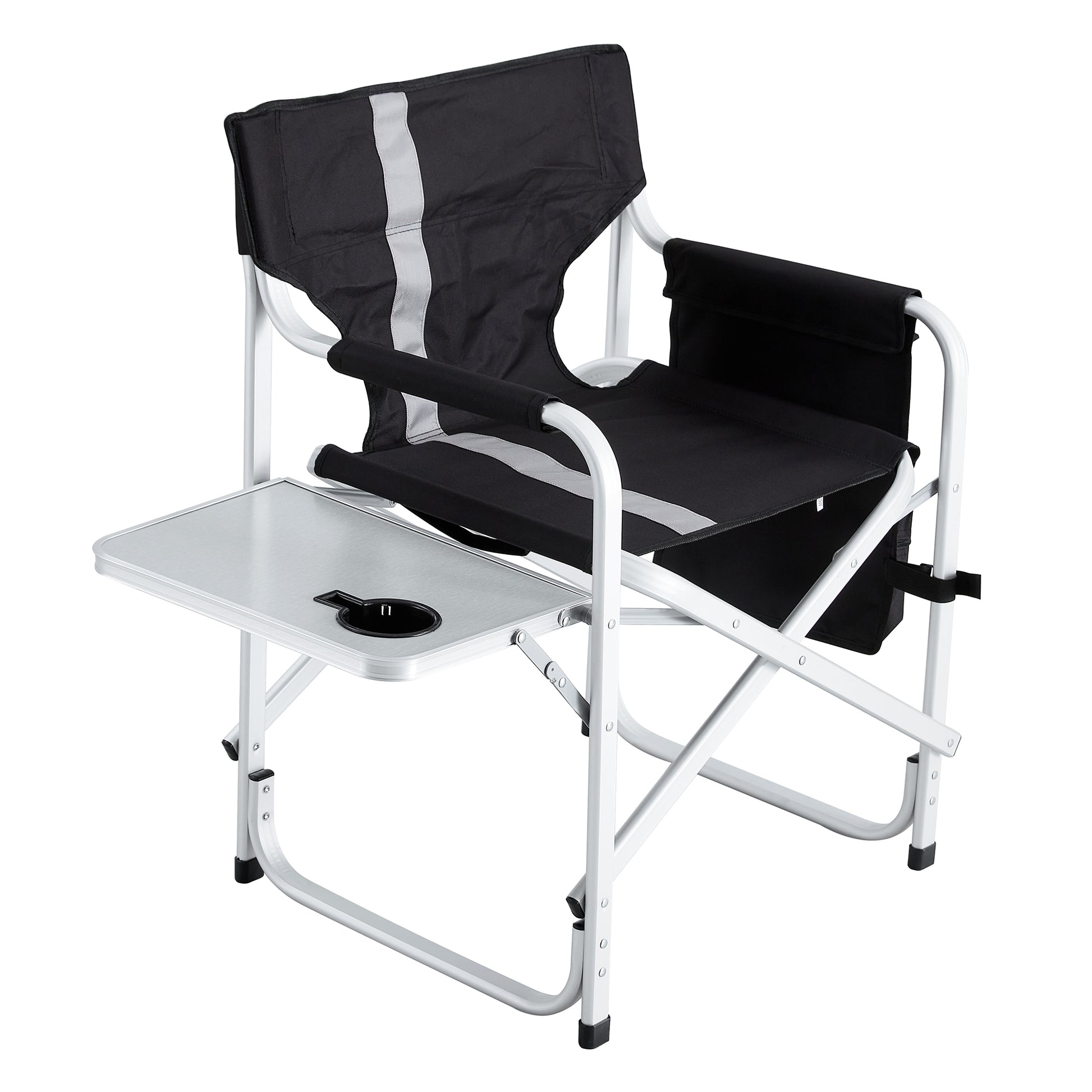 1 Piece Padded Folding Outdoor Chair With Side Table And Storage Pockets,Lightweight Oversized Directors Chair For Indoor, Outdoor Camping, Picnics And Fishing,Black Grey Black Gray Aluminum