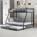 Twin Over Full Bed With Sturdy Steel Frame, Bunk Bed With Twin Size Trundle, Two Side Ladders, Black Old Sku:Mf194424Aab Black Metal