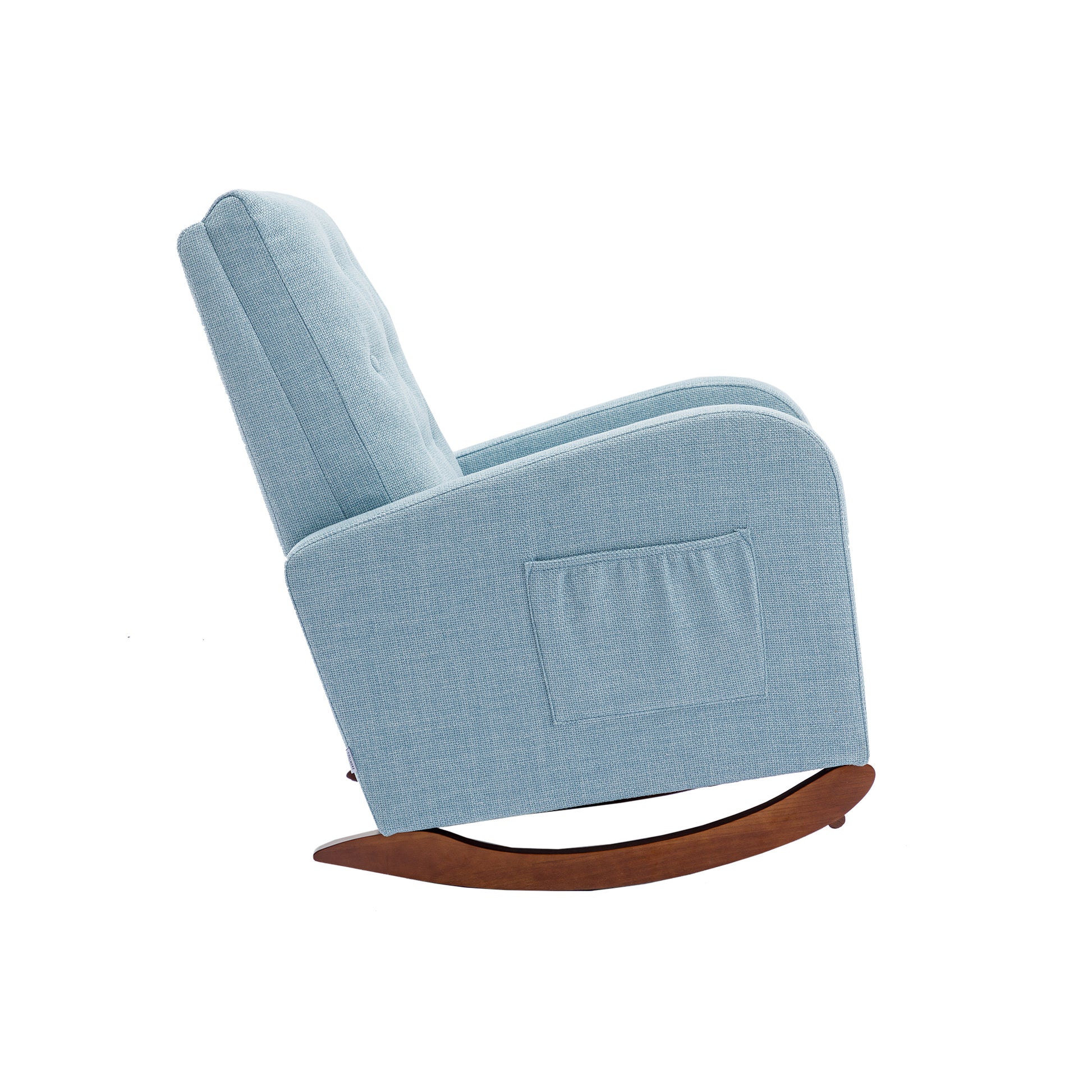 High Back Rocking Chair Nursery Chair .Comfortable Rocker Fabric Padded Seat .Modern High Back Armchair Light Blue Polyester