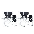 2 Piece Padded Folding Outdoor Chair With Side Table And Storage Pockets,Lightweight Oversized Directors Chair For Indoor, Outdoor Camping, Picnics And Fishing,Black Grey Black Gray Aluminum