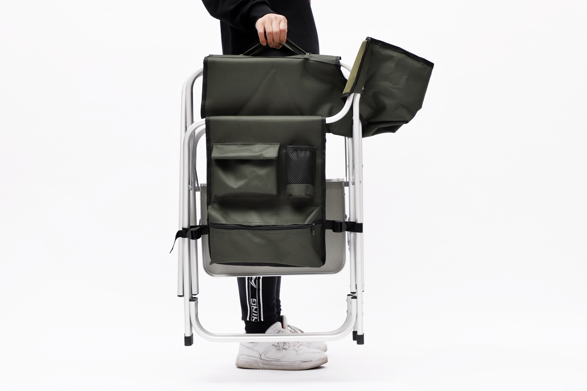 Set Of 3, Folding Outdoor Table And Chairs Set For Indoor, Outdoor Camping, Picnics, Beach,Backyard, Bbq, Party, Patio, Black Green Black Aluminum