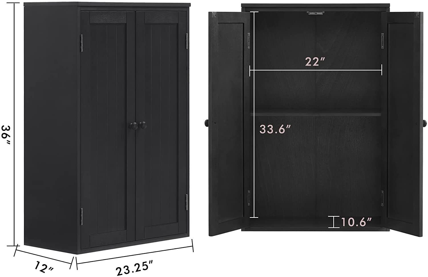 Bathroom Storage Cabinet Freestanding Wooden Floor Cabinet With Adjustable Shelf And Double Door Black Black Mdf
