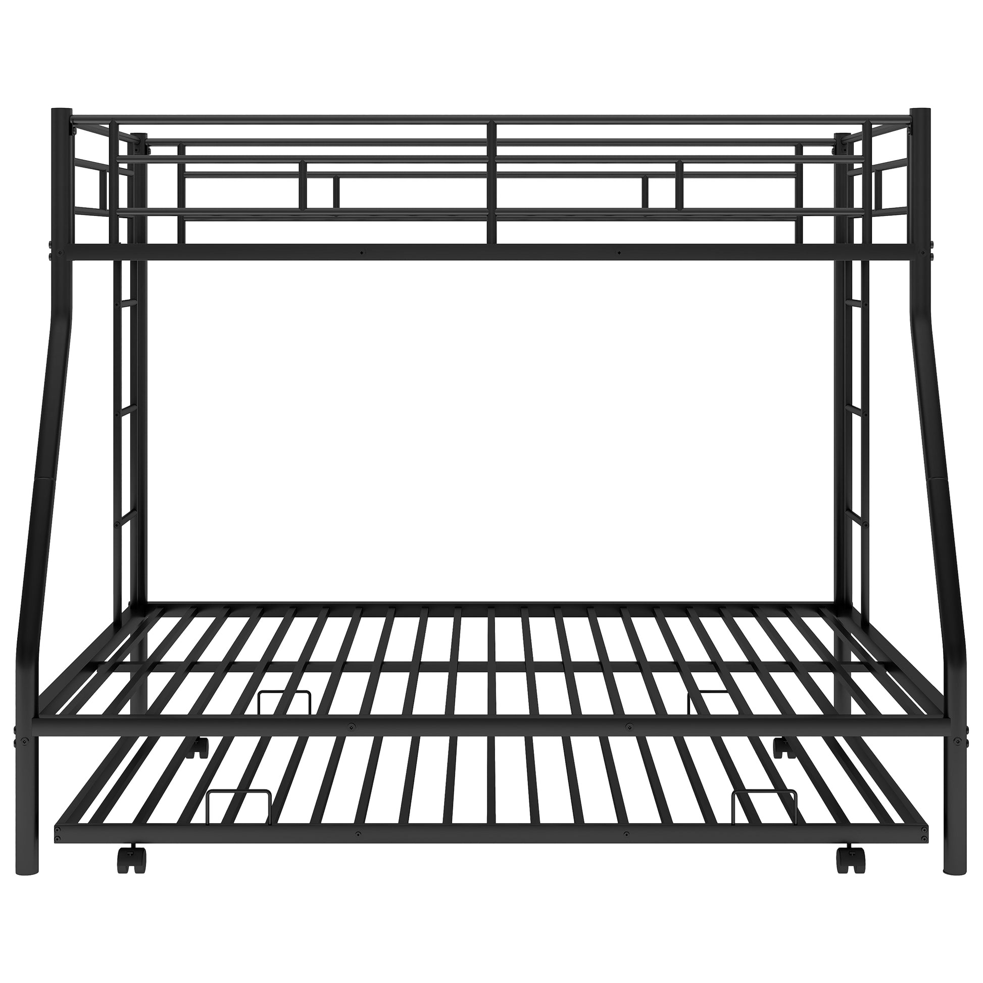 Twin Over Full Bed With Sturdy Steel Frame, Bunk Bed With Twin Size Trundle, Two Side Ladders, Black Old Sku:Mf194424Aab Black Metal