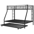 Twin Over Full Bed With Sturdy Steel Frame, Bunk Bed With Twin Size Trundle, Two Side Ladders, Black Old Sku:Mf194424Aab Black Metal