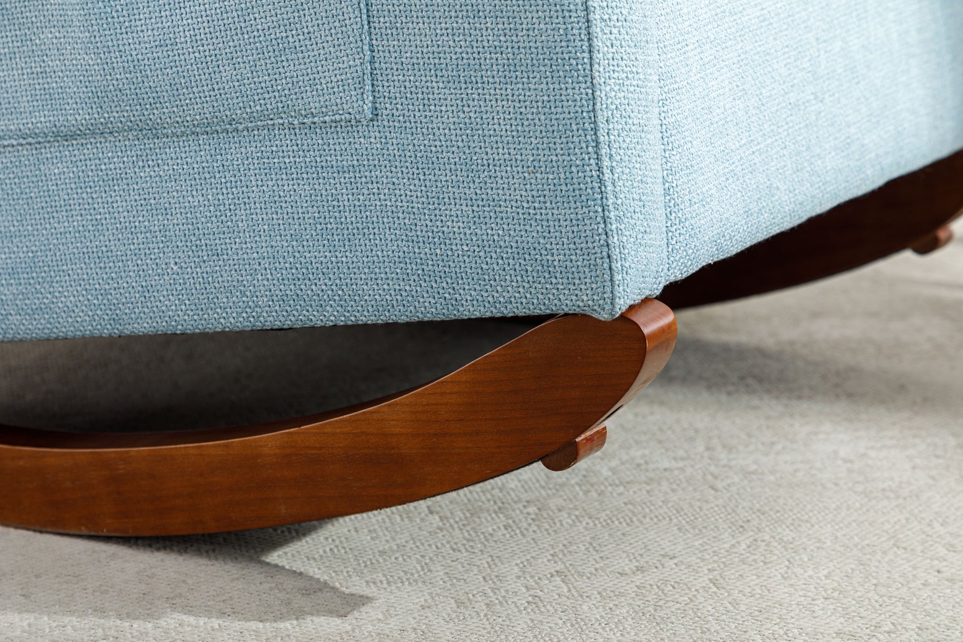 High Back Rocking Chair Nursery Chair .Comfortable Rocker Fabric Padded Seat .Modern High Back Armchair Light Blue Polyester