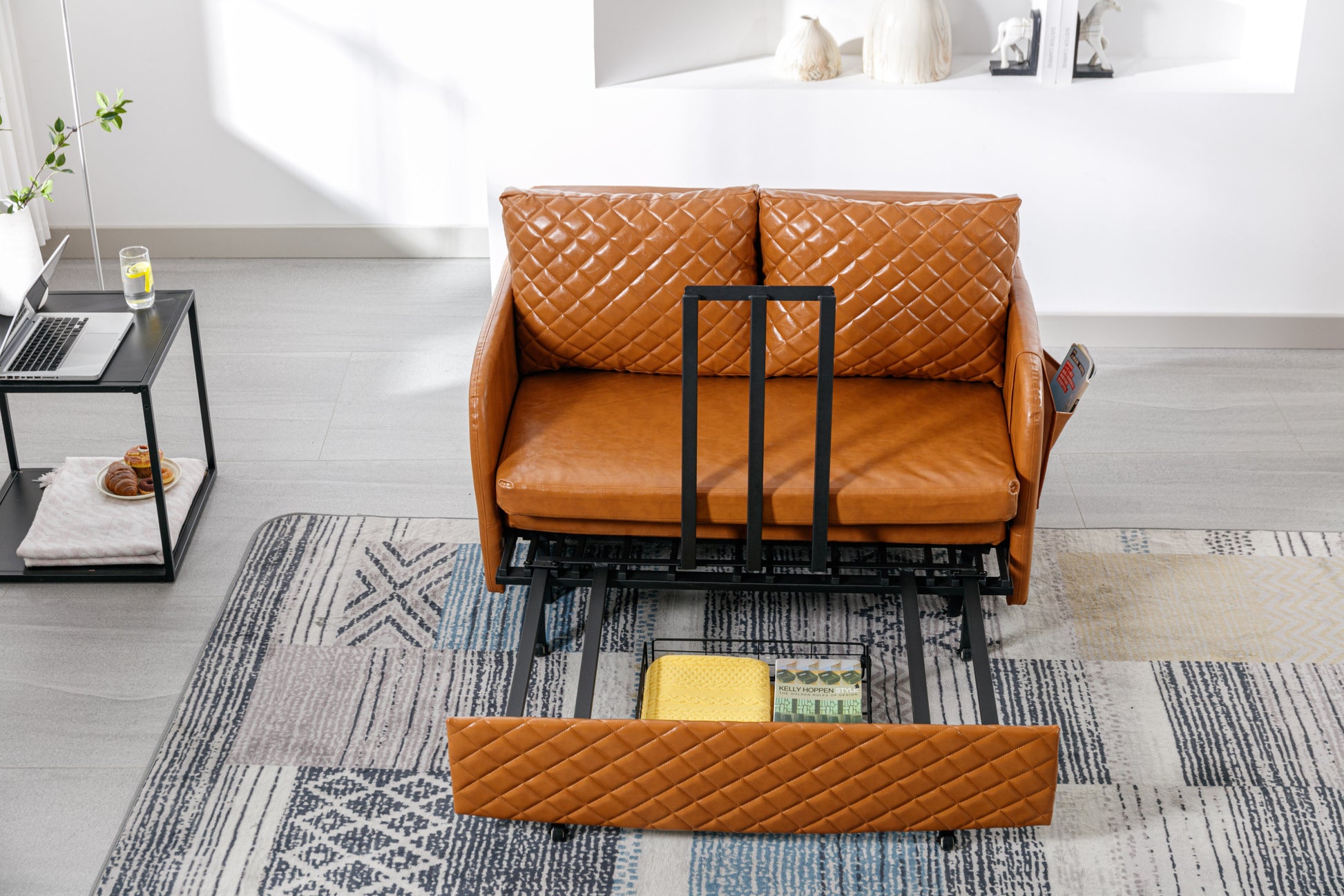 Coolmore Convertible Sleeper Sofa Bed, Modern Velvet Loveseat Couch With Pull Out Bed, Small Beautiful Seat Futon Sofa Bed With Headboard, 2 Pillows & Side Pockets For Living Room Brown Pu